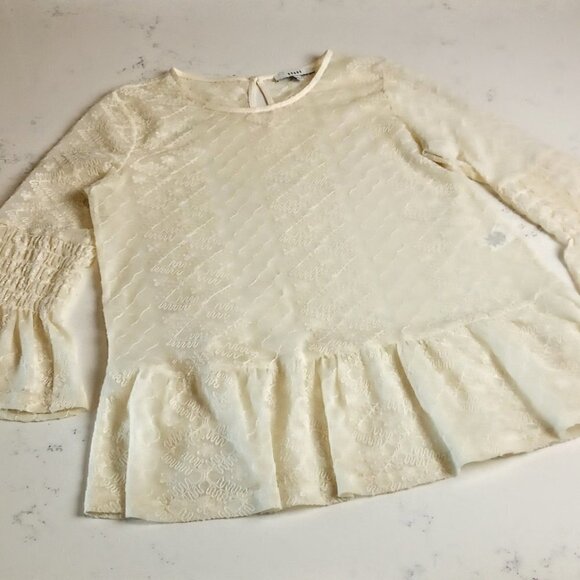 Ro & De Sheer Ivory Lace Mesh Embroidered Top - Picture 3 of 6